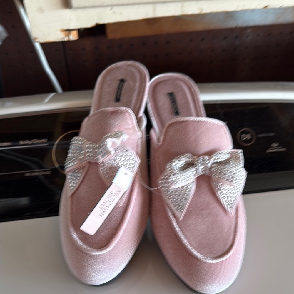 Victoria's Secret Pink and Silver Mules with Bow